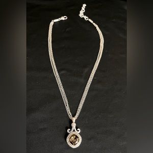 RARE Vintage Retired Brighton Lions Eye silver and gold tone pendant necklace